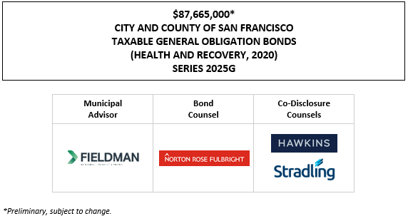 $87,665,000* CITY AND COUNTY OF SAN FRANCISCO TAXABLE GENERAL OBLIGATION BONDS (HEALTH AND RECOVERY, 2020) SERIES 2025G POS + NOS POSTED 10-30-25
