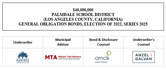 $40,000,000 PALMDALE SCHOOL DISTRICT (Los Angeles County, California) General Obligation Bonds, Election of 2022, Series 2025 FOS POSTED 11-17-25