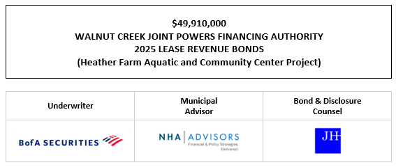 $49,910,000 WALNUT CREEK JOINT POWERS FINANCING AUTHORITY 2025 LEASE REVENUE BONDS (Heather Farm Aquatic and Community Center Project) FOS POSTED 12-10-25