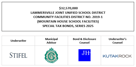 $32,570,000 LAMMERSVILLE JOINT UNIFIED SCHOOL DISTRICT COMMUNITY FACILITIES DISTRICT NO. 2019-1 (MOUNTAIN HOUSE SCHOOL FACILITIES) SPECIAL TAX BONDS, SERIES 2025 FOS POSTED 12-11-25