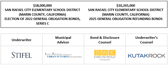 $18,000,000 SAN RAFAEL CITY ELEMENTARY SCHOOL DISTRICT (MARIN COUNTY, CALIFORNIA) ELECTION OF 2022 GENERAL OBLIGATION BONDS, SERIES C $10,265,000 SAN RAFAEL CITY ELEMENTARY SCHOOL DISTRICT (MARIN COUNTY, CALIFORNIA) 2025 GENERAL OBLIGATION REFUNDING BONDS FOS POSTED 12-10-25
