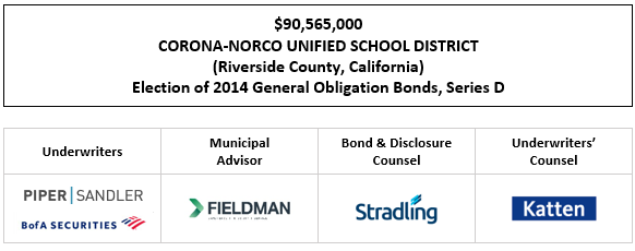 $90,565,000 CORONA-NORCO UNIFIED SCHOOL DISTRICT (Riverside County, California) Election of 2014 General Obligation Bonds, Series D FOS POSTED 1-29-26