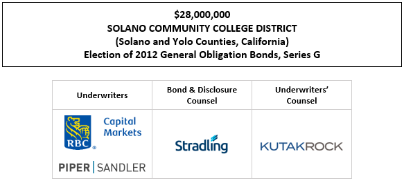 $28,000,000 SOLANO COMMUNITY COLLEGE DISTRICT (Solano and Yolo Counties, California) Election of 2012 General Obligation Bonds, Series G FOS POSTED 1-21-26
