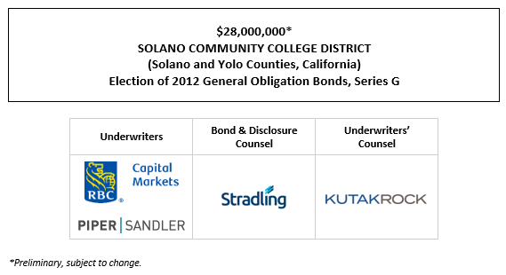 $28,000,000* SOLANO COMMUNITY COLLEGE DISTRICT (Solano and Yolo Counties, California) Election of 2012 General Obligation Bonds, Series G POS POSTED 1-8-26