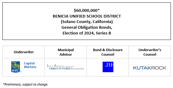 $60,000,000* BENICIA UNIFIED SCHOOL DISTRICT (Solano County, California) General Obligation Bonds, Election of 2024, Series B POS POSTED 1-7-26
