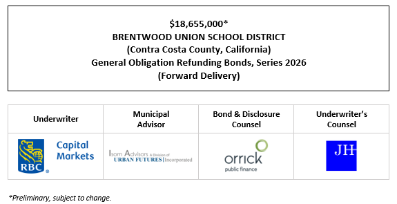 $18,655,000* BRENTWOOD UNION SCHOOL DISTRICT (Contra Costa County, California) General Obligation Refunding Bonds, Series 2026 (Forward Delivery) POS POSTED 2-17-26