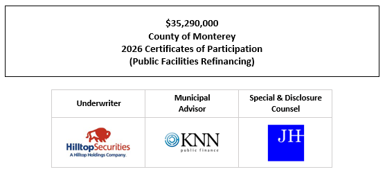 $35,290,000 County of Monterey 2026 Certificates of Participation (Public Facilities Refinancing) FOS POSTING 3-10-26