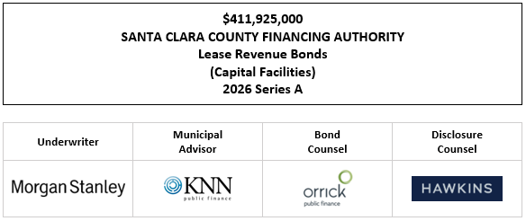 $411,925,000 SANTA CLARA COUNTY FINANCING AUTHORITY Lease Revenue Bonds (Capital Facilities) 2026 Series A FOS POSTED 3-5-26