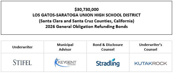 $30,730,000 LOS GATOS-SARATOGA UNION HIGH SCHOOL DISTRICT (Santa Clara and Santa Cruz Counties, California) 2026 General Obligation Refunding Bonds FOS POSTED 3-19-26