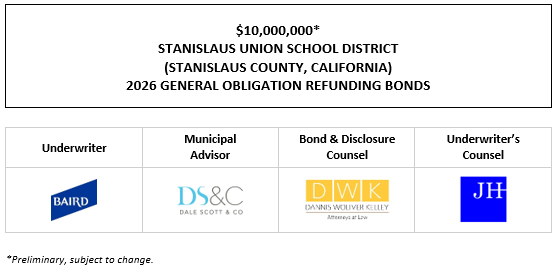 $10,000,000* STANISLAUS UNION SCHOOL DISTRICT (STANISLAUS COUNTY, CALIFORNIA) 2026 GENERAL OBLIGATION REFUNDING BONDS POS POSTED 3-12-26