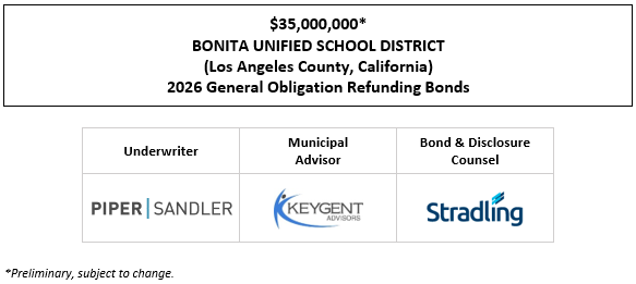 $35,000,000* BONITA UNIFIED SCHOOL DISTRICT (Los Angeles County, California) 2026 General Obligation Refunding Bonds POS POSTED 3-26-26