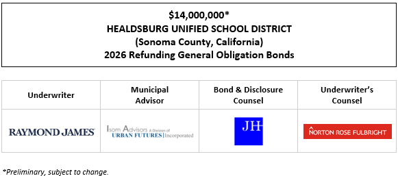 $14,000,000* HEALDSBURG UNIFIED SCHOOL DISTRICT (Sonoma County, California) 2026 Refunding General Obligation Bonds POS POSTED 3-27-26