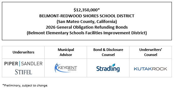$12,350,000* BELMONT-REDWOOD SHORES SCHOOL DISTRICT (San Mateo County, California) 2026 General Obligation Refunding Bonds (Belmont Elementary Schools Facilities Improvement District) POS POSTED 3-17-26