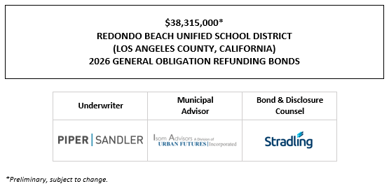 $38,315,000* REDONDO BEACH UNIFIED SCHOOL DISTRICT (LOS ANGELES COUNTY, CALIFORNIA) 2026 GENERAL OBLIGATION REFUNDING BONDS POS POSTED 4-13-26