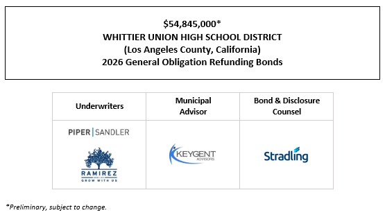 $54,845,000* WHITTIER UNION HIGH SCHOOL DISTRICT (Los Angeles County, California) 2026 General Obligation Refunding Bonds POS POSTED 4-15-26