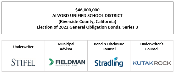 $46,000,000 ALVORD UNIFIED SCHOOL DISTRICT (Riverside County, California) Election of 2022 General Obligation Bonds, Series B FOS POSTED 4-8-26