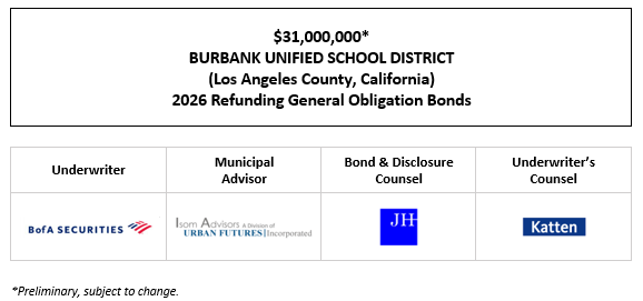 $31,000,000* BURBANK UNIFIED SCHOOL DISTRICT (Los Angeles County, California) 2026 Refunding General Obligation Bonds POS POSTED 4-9-26
