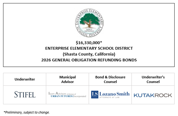 $16,330,000* ENTERPRISE ELEMENTARY SCHOOL DISTRICT (Shasta County, California) 2026 GENERAL OBLIGATION REFUNDING BONDS POS POSTED 4-16-26