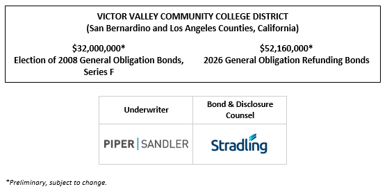 VICTOR VALLEY COMMUNITY COLLEGE DISTRICT (San Bernardino and Los Angeles Counties, California) $32,000,000* Election of 2008 General Obligation Bonds, Series F $52,160,000* 2026 General Obligation Refunding Bonds POS POSTED 4-1-26