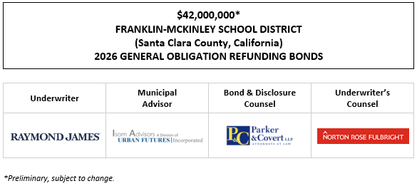 $42,000,000* FRANKLIN-MCKINLEY SCHOOL DISTRICT (Santa Clara County, California) 2026 GENERAL OBLIGATION REFUNDING BONDS POS POSTED 4-9-26