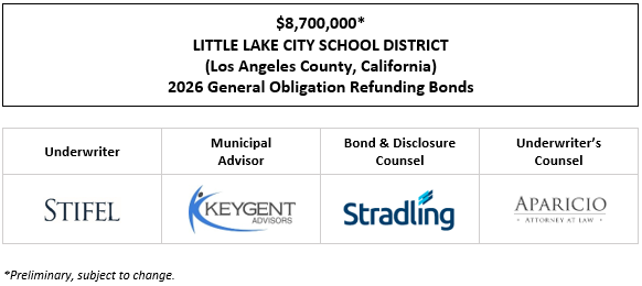 $8,700,000* LITTLE LAKE CITY SCHOOL DISTRICT (Los Angeles County, California) 2026 General Obligation Refunding Bonds POS POSTED 4-9-26