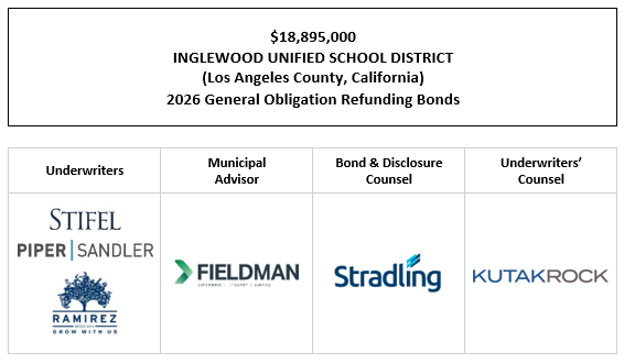 $18,895,000 INGLEWOOD UNIFIED SCHOOL DISTRICT (Los Angeles County, California) 2026 General Obligation Refunding Bonds FOS POSTED 5-21-26