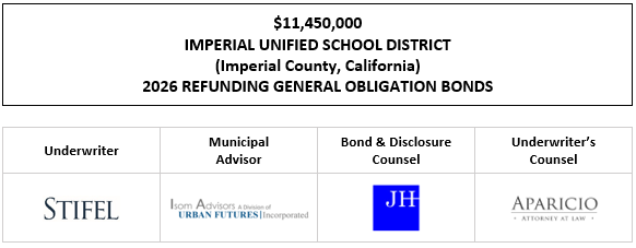 $11,450,000 IMPERIAL UNIFIED SCHOOL DISTRICT (Imperial County, California) 2026 REFUNDING GENERAL OBLIGATION BONDS FOS POSTED 5-6-26