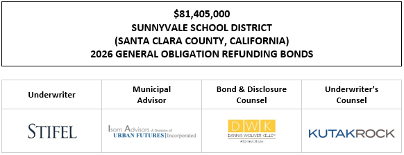 $81,405,000 SUNNYVALE SCHOOL DISTRICT (SANTA CLARA COUNTY, CALIFORNIA) 2026 GENERAL OBLIGATION REFUNDING BONDS FOS POSTED 5-14-26