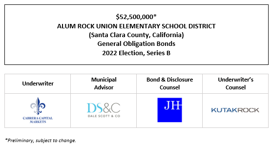$52,500,000* ALUM ROCK UNION ELEMENTARY SCHOOL DISTRICT (Santa Clara County, California) General Obligation Bonds 2022 Election, Series B POS POSTED 5-21-26