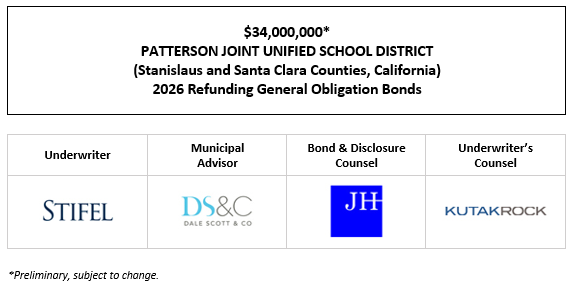 $34,000,000* PATTERSON JOINT UNIFIED SCHOOL DISTRICT (Stanislaus and Santa Clara Counties, California) 2026 Refunding General Obligation Bonds POS POSTED 5-28-26
