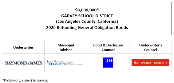 $8,000,000* GARVEY SCHOOL DISTRICT (Los Angeles County, California) 2026 Refunding General Obligation Bonds POS POSTED 5-8-26