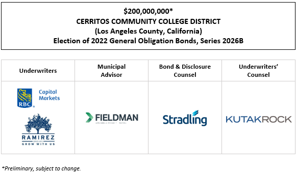 $200,000,000* CERRITOS COMMUNITY COLLEGE DISTRICT (Los Angeles County, California) Election of 2022 General Obligation Bonds, Series 2026B POS POSTED 5-6-26