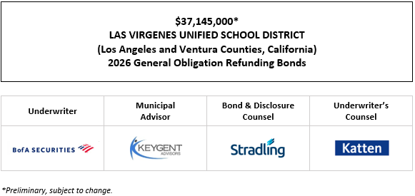 $37,145,000* LAS VIRGENES UNIFIED SCHOOL DISTRICT (Los Angeles and Ventura Counties, California) 2026 General Obligation Refunding Bonds POS POSTED 5-6-26