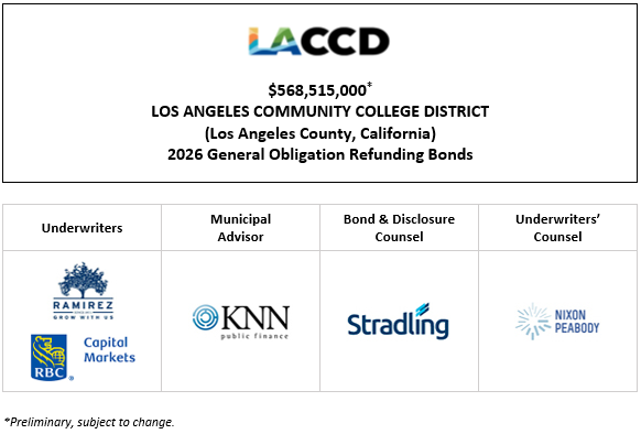 $568,515,000* LOS ANGELES COMMUNITY COLLEGE DISTRICT (Los Angeles County, California) 2026 General Obligation Refunding Bonds POS POSTED 5-28-26