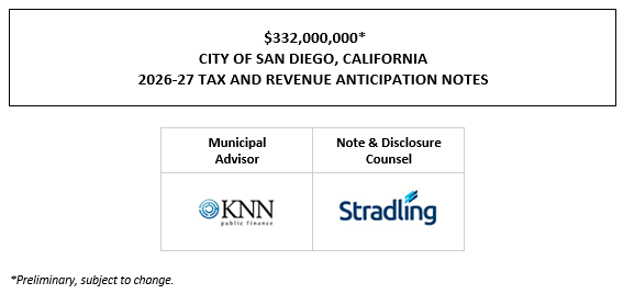$332,000,000* CITY OF SAN DIEGO, CALIFORNIA 2026-27 TAX AND REVENUE ANTICIPATION NOTES POS + NOS POSTED 6-10-26