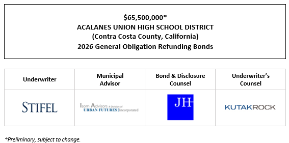 $65,500,000* ACALANES UNION HIGH SCHOOL DISTRICT (Contra Costa County, California) 2026 General Obligation Refunding Bonds POS POSTED 6-16-26