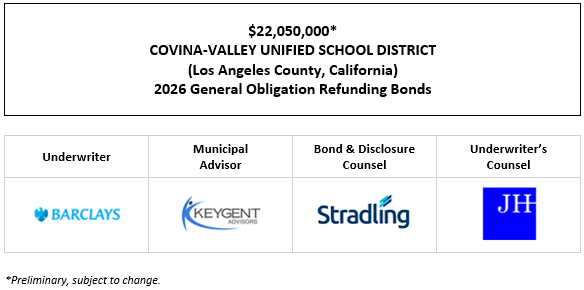 $22,050,000* COVINA-VALLEY UNIFIED SCHOOL DISTRICT (Los Angeles County, California) 2026 General Obligation Refunding Bonds POS POSTED 6-17-26