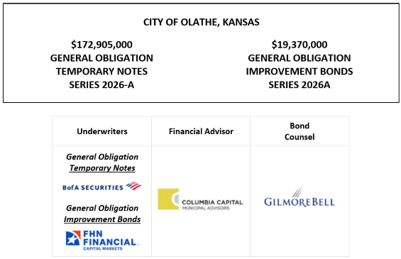 CITY OF OLATHE, KANSAS $172,905,000 GENERAL OBLIGATION TEMPORARY NOTES SERIES 2026-A FOS POSTED 7-28-26