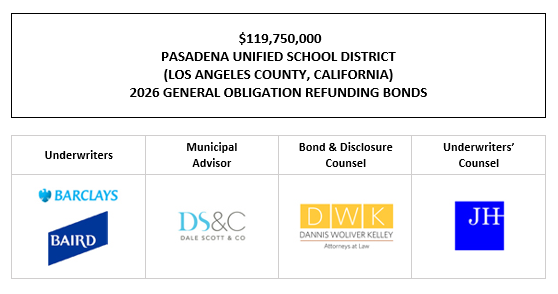 $119,750,000 PASADENA UNIFIED SCHOOL DISTRICT (LOS ANGELES COUNTY, CALIFORNIA) 2026 GENERAL OBLIGATION REFUNDING BONDS FOS POSTED 7-21-26