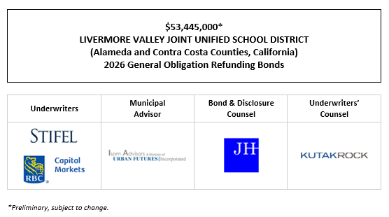 $53,445,000* LIVERMORE VALLEY JOINT UNIFIED SCHOOL DISTRICT (Alameda and Contra Costa Counties, California) 2026 General Obligation Refunding Bonds POS POSTED 7-9-26