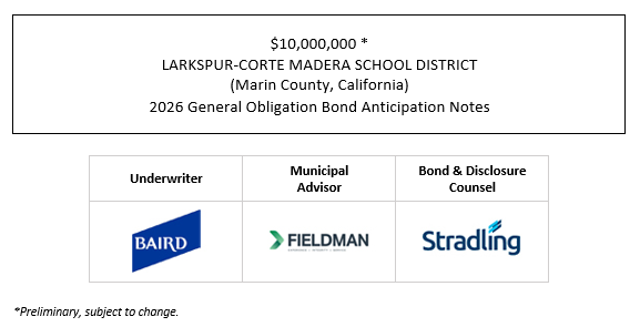 $10,000,000* LARKSPUR-CORTE MADERA SCHOOL DISTRICT (Marin County, California) 2026 General Obligation Bond Anticipation Notes POS POSTED 8-26-26