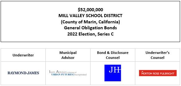 $52,000,000 MILL VALLEY SCHOOL DISTRICT (County of Marin, California) General Obligation Bonds 2022 Election, Series C FOS POSTED 8-12-26