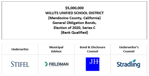$5,000,000 WILLITS UNIFIED SCHOOL DISTRICT (Mendocino County, California) General Obligation Bonds, Election of 2020, Series C (Bank Qualified) FOS POSTED 9-29-26