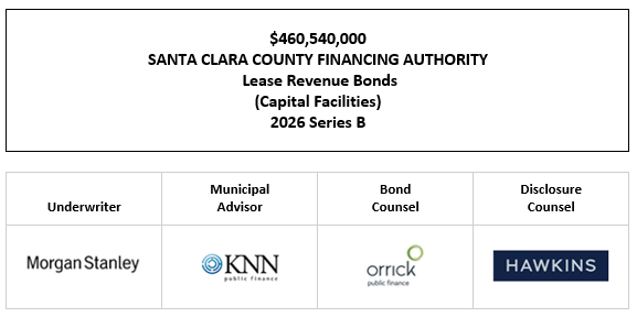 $460,540,000 SANTA CLARA COUNTY FINANCING AUTHORITY Lease Revenue Bonds (Capital Facilities) 2026 Series B FOS POSTED 10-19-26