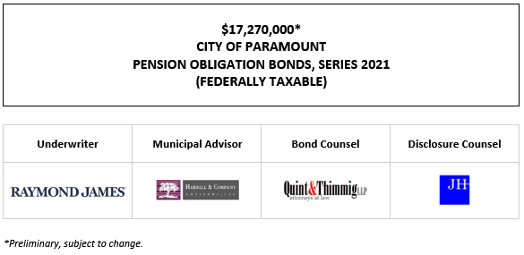 $17,270,000* CITY OF PARAMOUNT PENSION OBLIGATION BONDS, SERIES 2021 (FEDERALLY TAXABLE) POS POSTED 10-28-21
