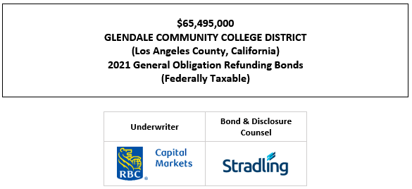$65,495,000 GLENDALE COMMUNITY COLLEGE DISTRICT (Los Angeles County, California) 2021 General Obligation Refunding Bonds (Federally Taxable) FOS POSTED 11-2-21