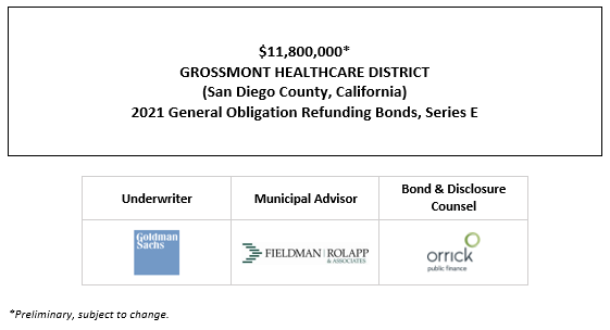 $11,800,000* GROSSMONT HEALTHCARE DISTRICT (San Diego County, California) 2021 General Obligation Refunding Bonds, Series E POS POSTED 11-1-21