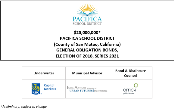 $25,000,000* PACIFICA SCHOOL DISTRICT (County of San Mateo, California) GENERAL OBLIGATION BONDS, ELECTION OF 2018, SERIES 2021 POS POSTED 11-9-21