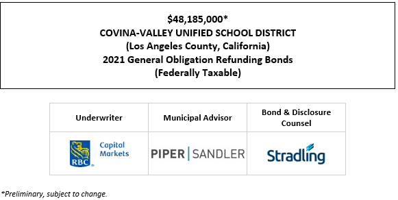 $48,185,000* COVINA-VALLEY UNIFIED SCHOOL DISTRICT (Los Angeles County, California) 2021 General Obligation Refunding Bonds (Federally Taxable) POS POSTED 11-30-21