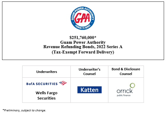 $251,760,000* Guam Power Authority Revenue Refunding Bonds, 2022 Series A (Tax-Exempt Forward Delivery) POS + INVESTOR PRESENTATION POSTED 4-6-22